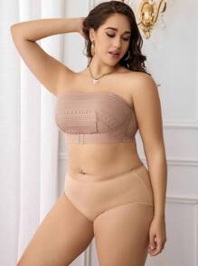 Bra Casual Sin Tirantes Con Encaje Sólido, Con Botones En La Parte Delantera, Talla Grande, Sin Cables - Albaricoque - Ver 6