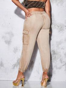 SHEIN BAE Plus Flap Pocket Side Cargo Jeans - Khaki - View 2