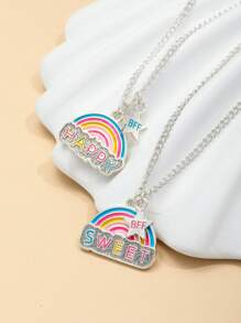 2 件套儿童 BFF 快乐彩虹吊坠项链套装