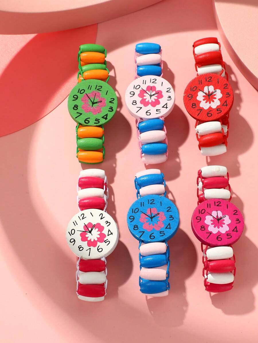 6pcs Children's Cherry Blossom Style Watch Shape Bracelet & Bangle Set - Multicolor - View 1