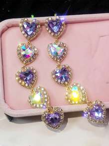 1對魅力四射鋅合金水鑽心形耳墜適合女士適合派對 - 金色 - 查看 2