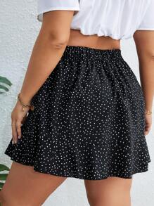 SHEIN VCAY 加大碼波點印花打結側邊荷葉邊包裝褶邊裙擺上衣裙 - 黑色 - 查看 2