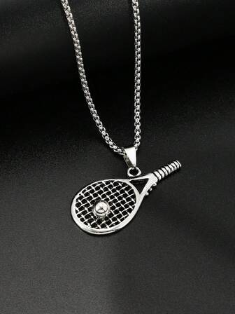 1入組復古不銹鋼網球拍吊墜項鍊適合男士日常裝飾,適用於首飾類禮品和派對