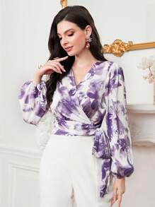 Modelyn Áo sơ mi nữ Thắt nút Trọn gói Hoa Tất cả trên in Thanh lịch - Nhiều màu - Xem 1