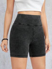 SHEIN EZwear 寬腰帶素色騎行褲 - 深灰色 - 查看 4