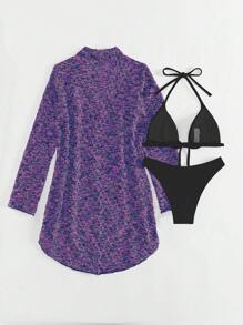 掛脖三角杯比基尼泳裝附和服 - 彩色 - 查看 2