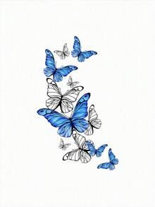 SHEIN LUNE Round Neck Butterfly Print Tee - White - View 7