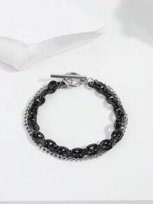 男士簡約OT扣環手鍊，適合日常裝飾，打造時尚外觀 - 銀色 - 查看 2