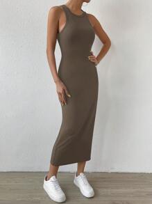 SHEIN Essnce Solid Tank Dress - Brown - View 5