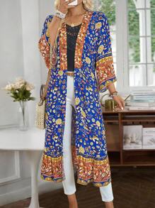 Swim Vcay Floral Print Open Front Kimono - Multicolor - View 1