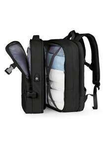 17 Inch Medium Functional Backpack Zip Front With Usb Charging Port, Schoolbag For Travel, College, School Travel Backpack School Backpack Bookbag Black Backpack Travel Essentials Vacation Holiday School Supplies For School College Students Men Gifts - Black - View 2