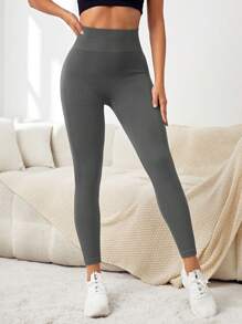 Yoga Basic 寬腰帶條紋針織運動打底褲