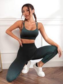 Easithlete Ombre Crisscross Backless Sports Set - Multicolor - View 4