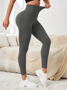 Yoga Basic 寬腰帶條紋針織運動打底褲