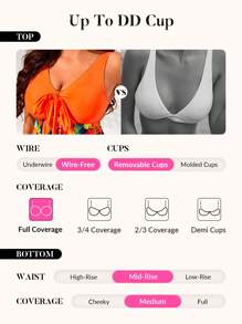 Floral Print Knot Front Tankini Summer Beach - Multicolor - View 4