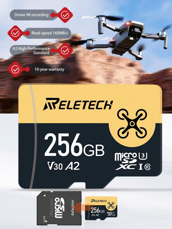 Reletech 1pc U3 A2 TF Card Memory Card For Drone 4K Recording Read