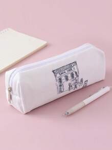 SHEIN X Besties Bakery 1入組房屋圖案文具創意便攜筆包適用於學生文具收納 - 白色 - 查看 1