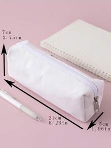 SHEIN X Besties Bakery 1入組房屋圖案文具創意便攜筆包適用於學生文具收納 - 白色 - 查看 3