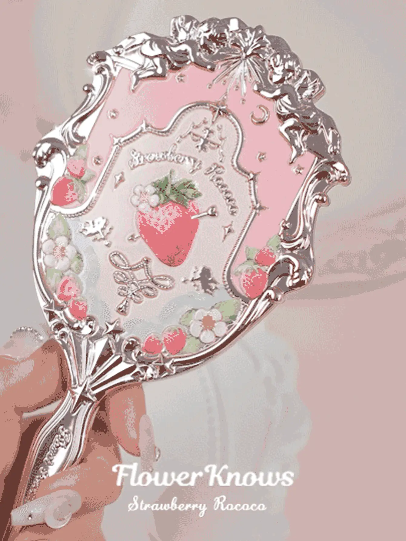 Flower Knows Espejo de mano rococó fresa - rosa suave - Soft Pink - Ver 2
