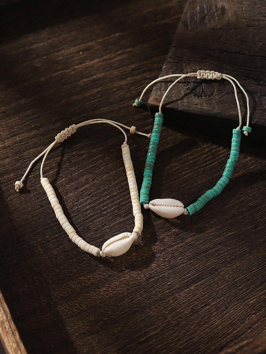 2 cái/bộ Vòng Tay Dây Trang Trí Vỏ Thời Trang Cho Phụ Nữ Để Trang Trí Hàng Ngày - Nhiều màu - Xem 1