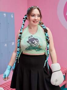 The Powerpuff Girls | ROMWE Top halter con estampado de dibujos animados con cordón lateral - Verde - Ver 1