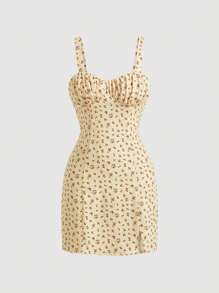 SHEIN MOD Đầm Chia Dây kéo Nếp gấp Phần Ngực Họa tiết hoa Boho - Nhiều màu - Xem 1