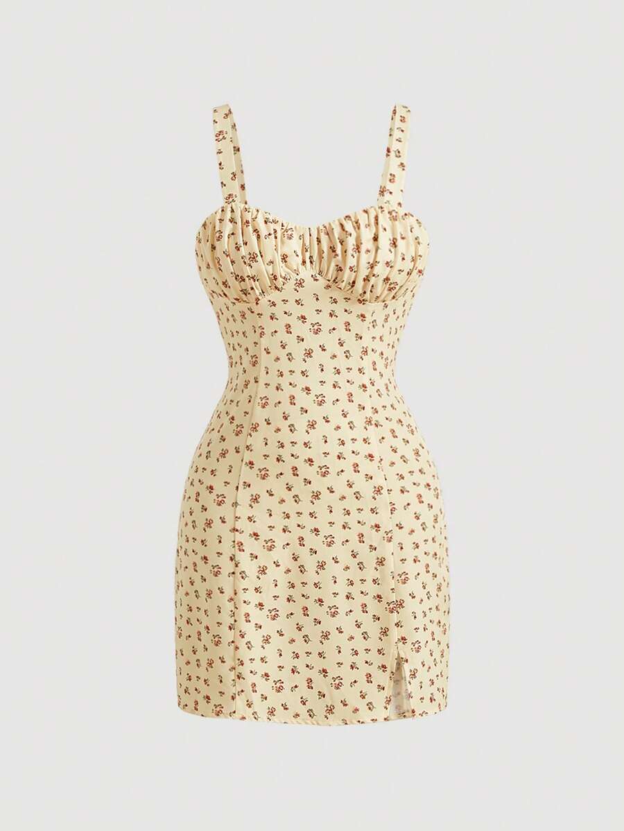 SHEIN MOD Đầm Chia Dây kéo Nếp gấp Phần Ngực Họa tiết hoa Boho - Nhiều màu - Xem 1