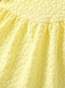 Petite fille Robe en jacquard à nœud papillon manches bouffantes à col carré