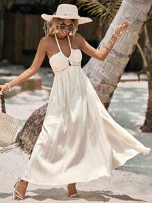 Aveloria 素色後背繫帶掛脖洋裝 - 杏色 - 查看 4