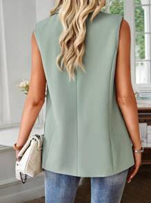 SHEIN Privé 西裝領單釦馬甲西裝外套 - 綠色 - 查看 2