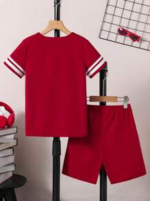 SHEIN Bộ hai mảnh Gái Túi Nút phía trước Lá thư Sọc Giải trí - Nhiều màu - Xem 2