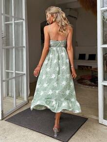 Simplee Ruffle Hem Belted Floral Cami Dress