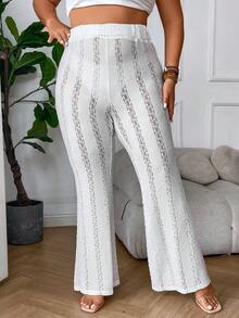 SHEIN Allurite Pantalones acampanados de talle alto - Blanco - Ver 4
