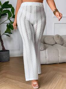 SHEIN Allurite Pantalones acampanados de talle alto - Blanco - Ver 5