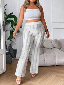 SHEIN Allurite Pantalones acampanados de talle alto - Blanco - Ver 7