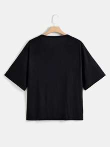 SHEIN LUNE Áo thun Plus size Cắt ra Nhẫn Thú vật Lá thư Giải trí - màu đen - Xem 2