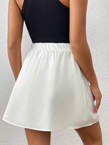 SHEIN Frenchy Váy nữ Nút phía trước màu trơn Giải trí - trắng - Xem 2