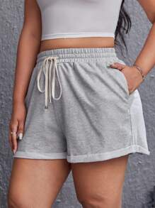 SHEIN EZwear Shorts bajo de doblez de cintura con cordón - Gris Claro - Ver 3