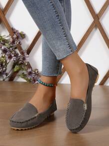 女性金屬裝飾仿麂皮時尚平底鞋 - 深灰色 - 查看 5
