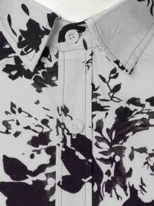 Áo sơ mi Nam Nút phía trước Hoa Boho - Đen và trắng - Xem 4