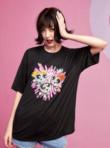 The Powerpuff Girls | ROMWE Áo thun nữ Hoạt hình Giải trí - màu đen - Xem 1