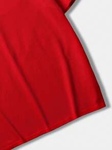 ROMWE MEN Anime Guys Japanese Letter & Floral Print Drop Shoulder Tee - Red - View 8