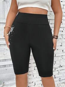 SHEIN LUNE 大碼蝴蝶圖案騎行褲 - 黑色 - 查看 6