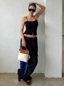 DAZY Button Front Cami Top Y2k For Women - Black - View 6