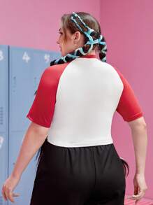 The Powerpuff Girls | ROMWE 大碼卡通圖案插肩袖短款T恤 - 紅白色 - 查看 3