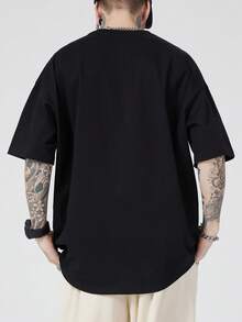 ROMWE MEN Camiseta Gráfica De Figura Masculina Y Eslogan - Negro - Ver 2