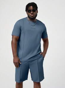 EASEVO 男士字母圖案T恤和短褲 - 霧霾藍 - 查看 3