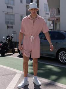 Manfinity Homme 男士腰部抽繩襯衫連體短褲