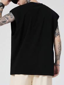 ROMWE MEN Anime 男式字母 & 卡通图案背心，学校 - 黑色 - 查看 3