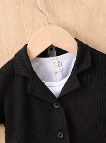 男嬰素色西裝領襯衫和短褲 - 黑色 - 查看 3